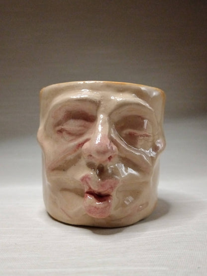 Yellow Kissing Face Mini Pot / Tumbler - Handmade Ceramic Pot & Drinkware