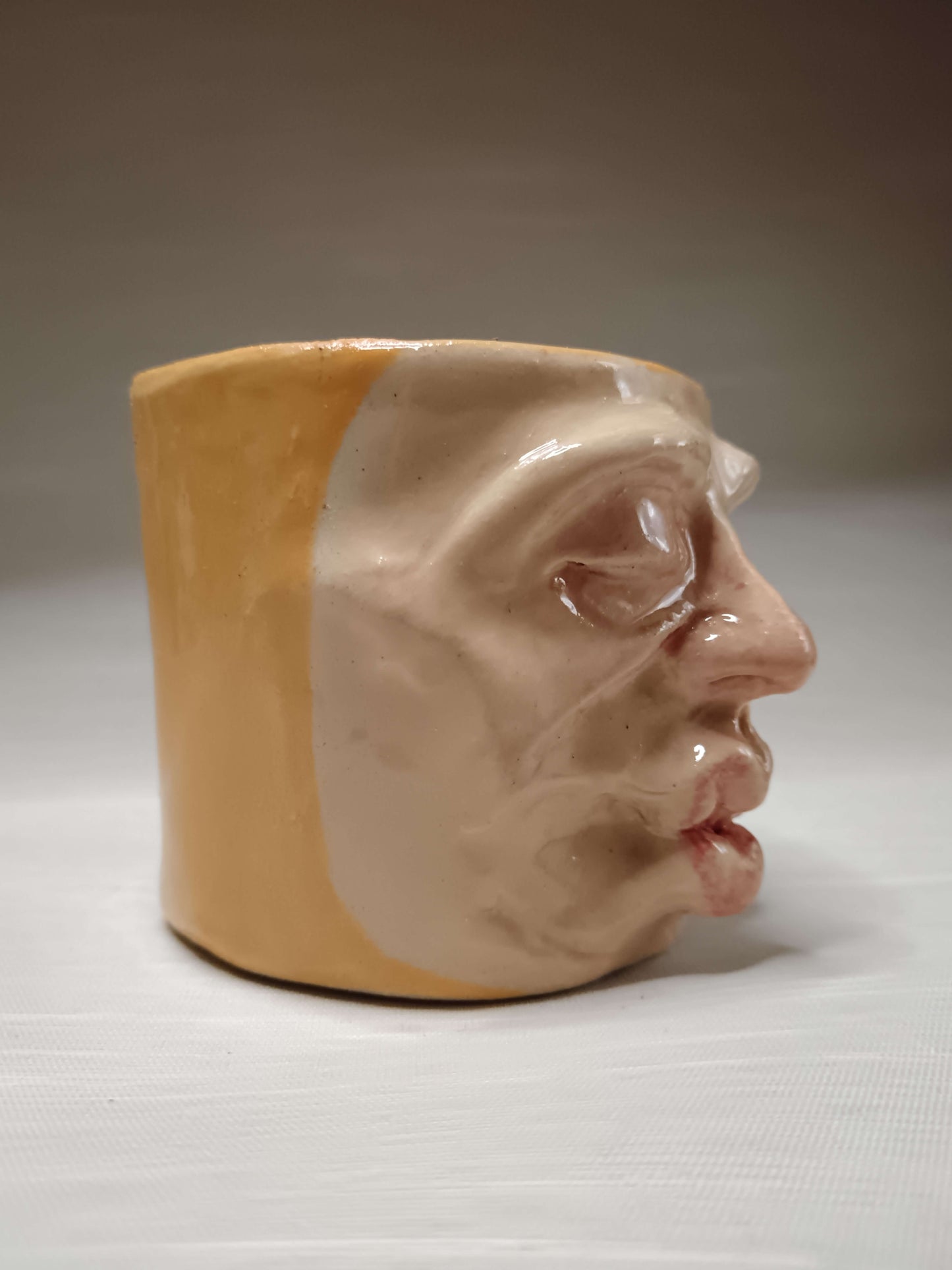 Yellow Kissing Face Mini Pot / Tumbler - Handmade Ceramic Pot & Drinkware
