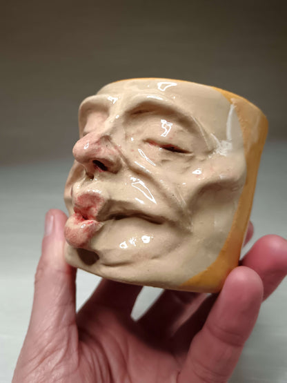 Yellow Kissing Face Mini Pot / Tumbler - Handmade Ceramic Pot & Drinkware