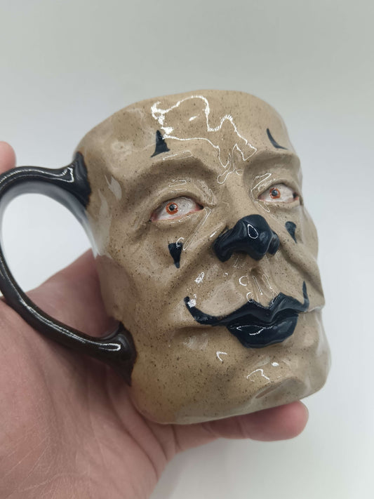 Black Clown Face Mug - Weird Handmade Ceramic Mug