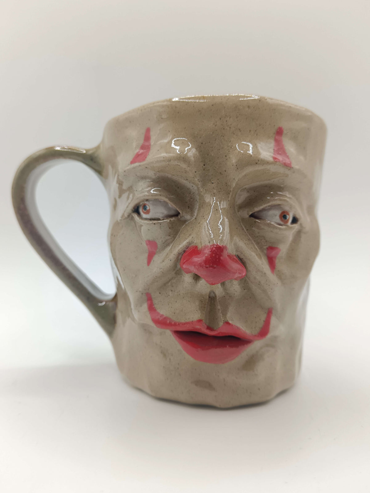 Crazy Eye Clown Face Mug - Weird Handmade Ceramic Mug