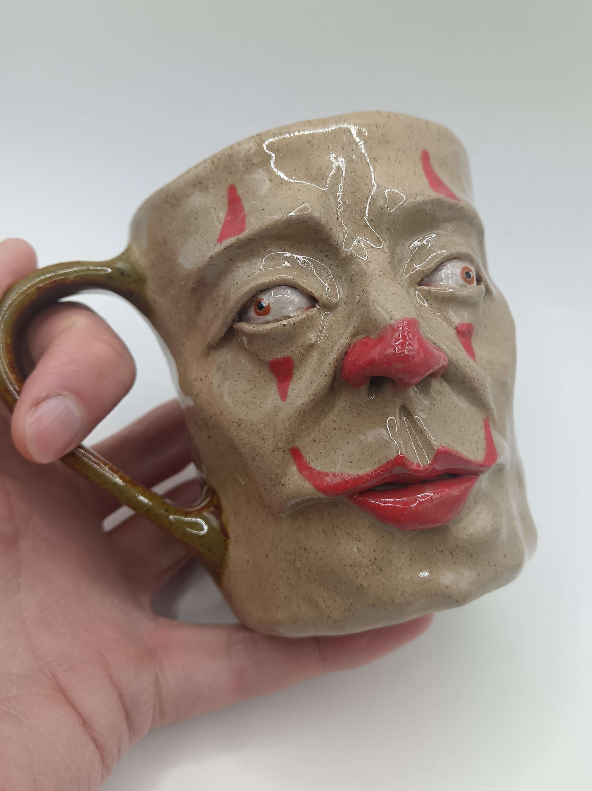 Crazy Eye Clown Face Mug - Weird Handmade Ceramic Mug