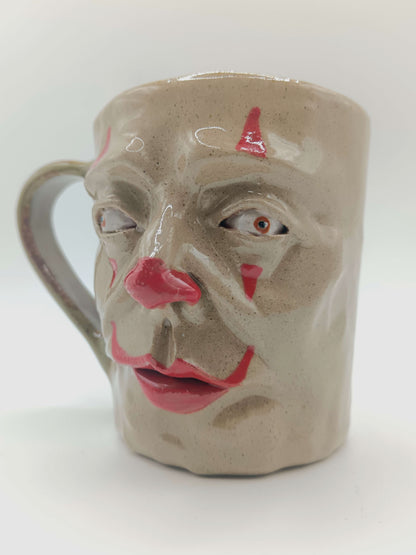 Crazy Eye Clown Face Mug - Weird Handmade Ceramic Mug