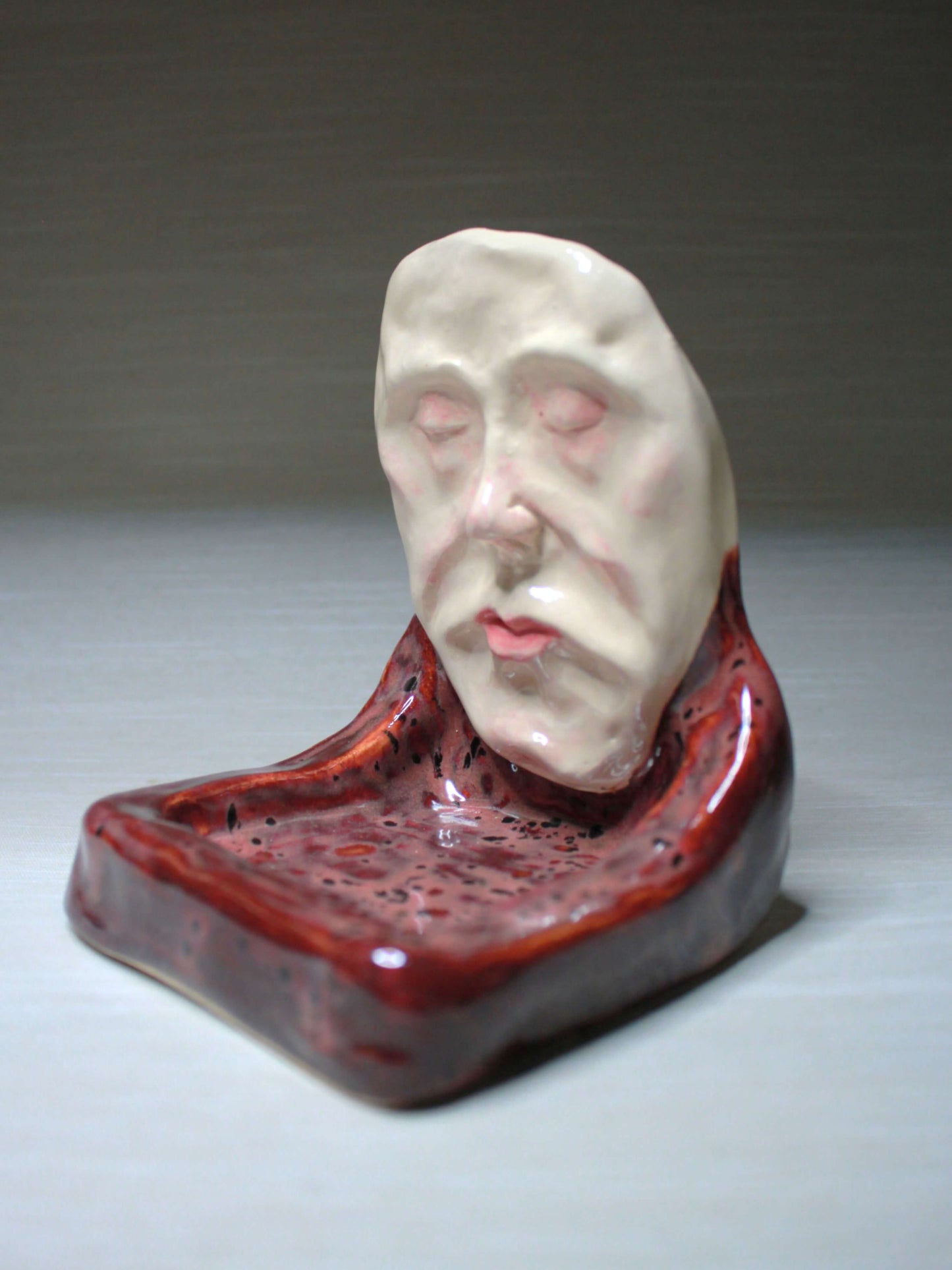 Death Mask Style Mini Altar / Trinket Holder - Handmade Ceramic Jewellery Dish / Tealight Holder