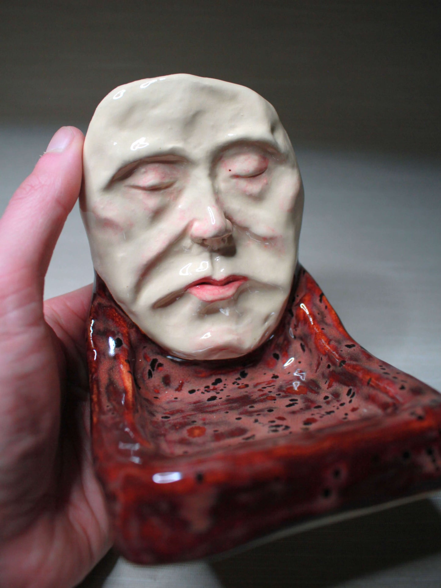 Death Mask Style Mini Altar / Trinket Holder - Handmade Ceramic Jewellery Dish / Tealight Holder