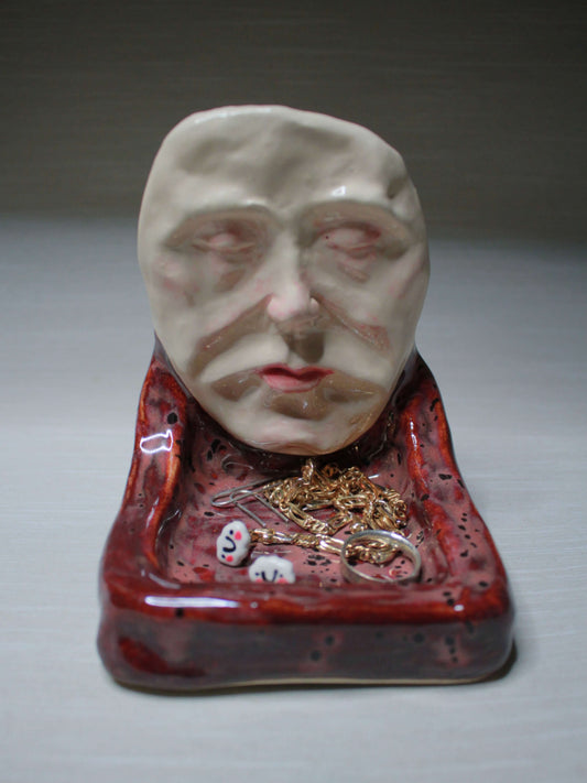 Death Mask Style Mini Altar / Trinket Holder - Handmade Ceramic Jewellery Dish / Tealight Holder