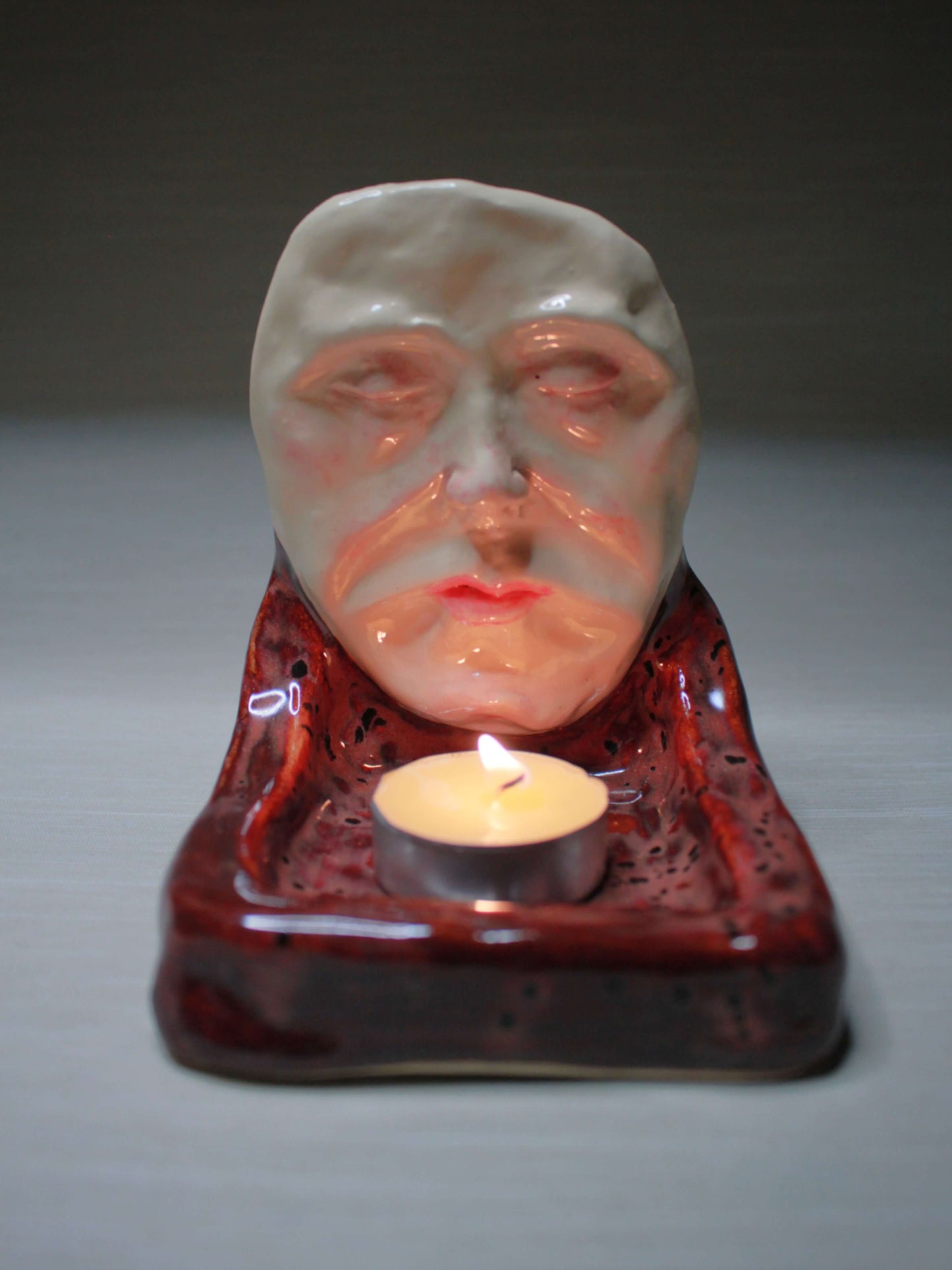 Death Mask Style Mini Altar / Trinket Holder - Handmade Ceramic Jewellery Dish / Tealight Holder
