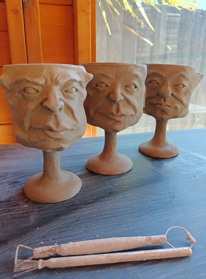 Sleeping Clown Ceramic Face Goblet - Small Handmade Ceramic Drinkware