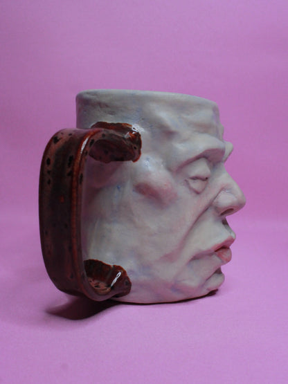 Red Handle Sleepy Face Tankard (Matte) / Large Mug - Handmade Ceramic Drinkware