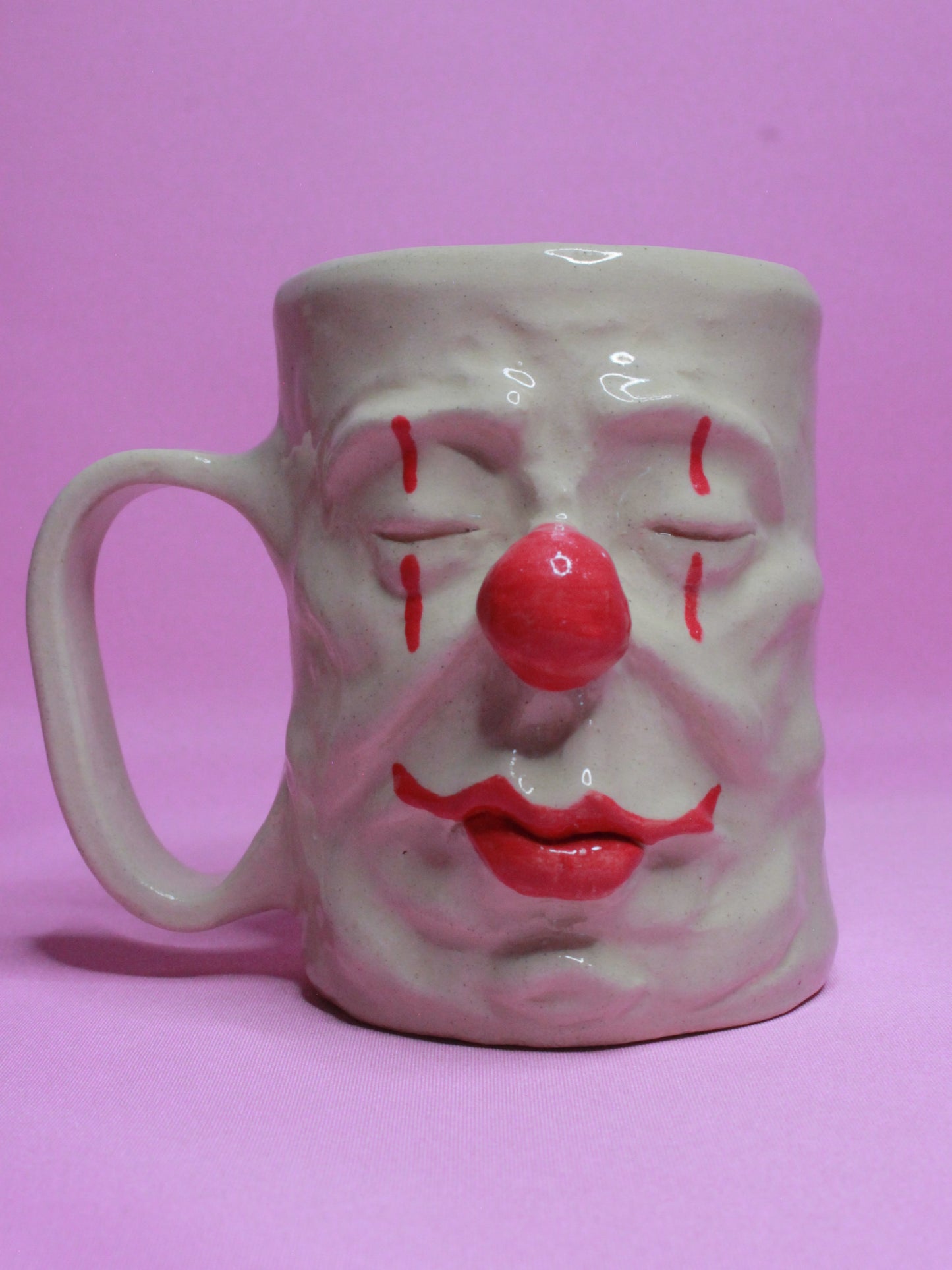 Sleepy Clown Face Tankard / Large Mug - Handmade Ceramic Drinkware