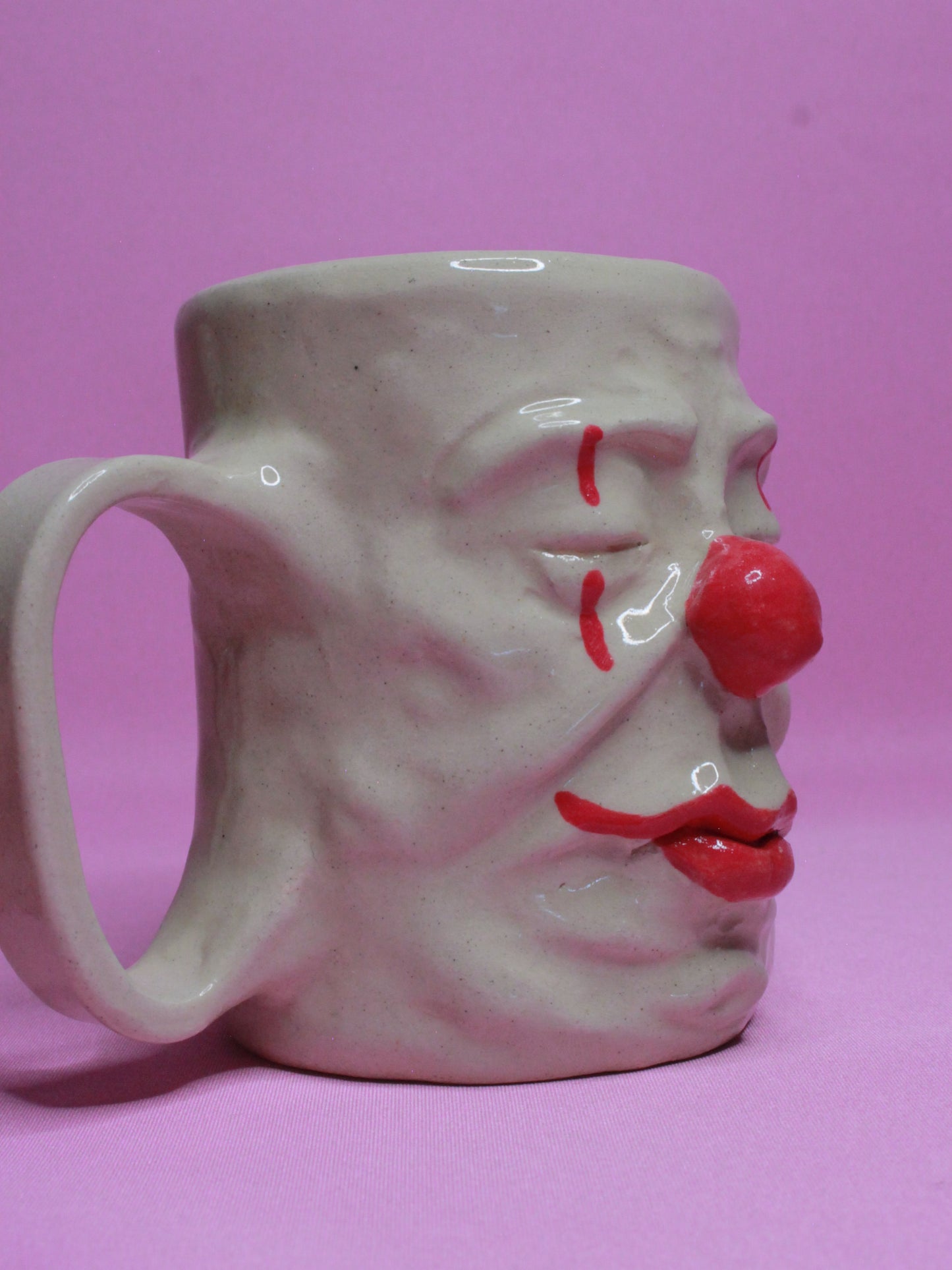 Sleepy Clown Face Tankard / Large Mug - Handmade Ceramic Drinkware