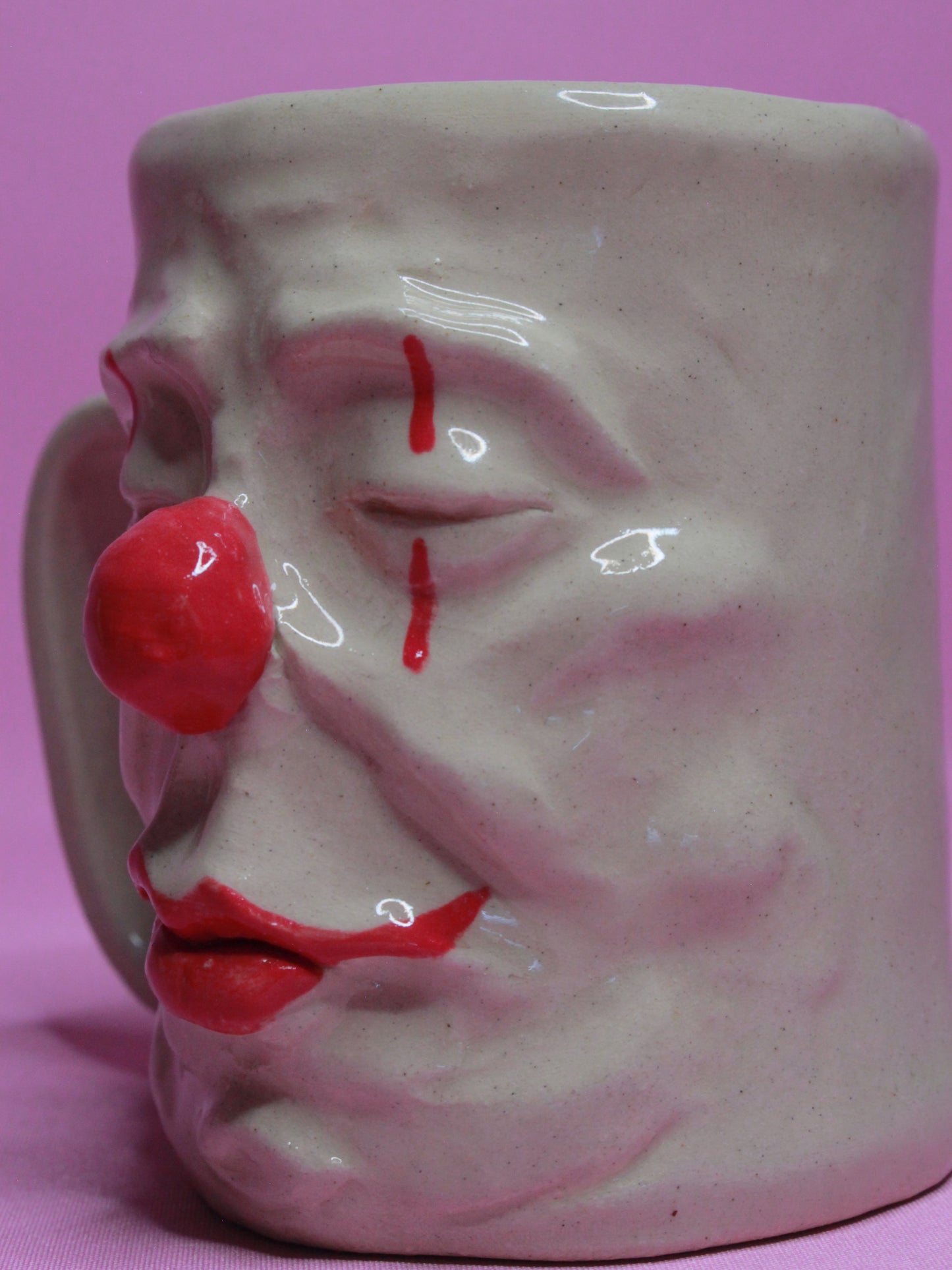Sleepy Clown Face Tankard / Large Mug - Handmade Ceramic Drinkware