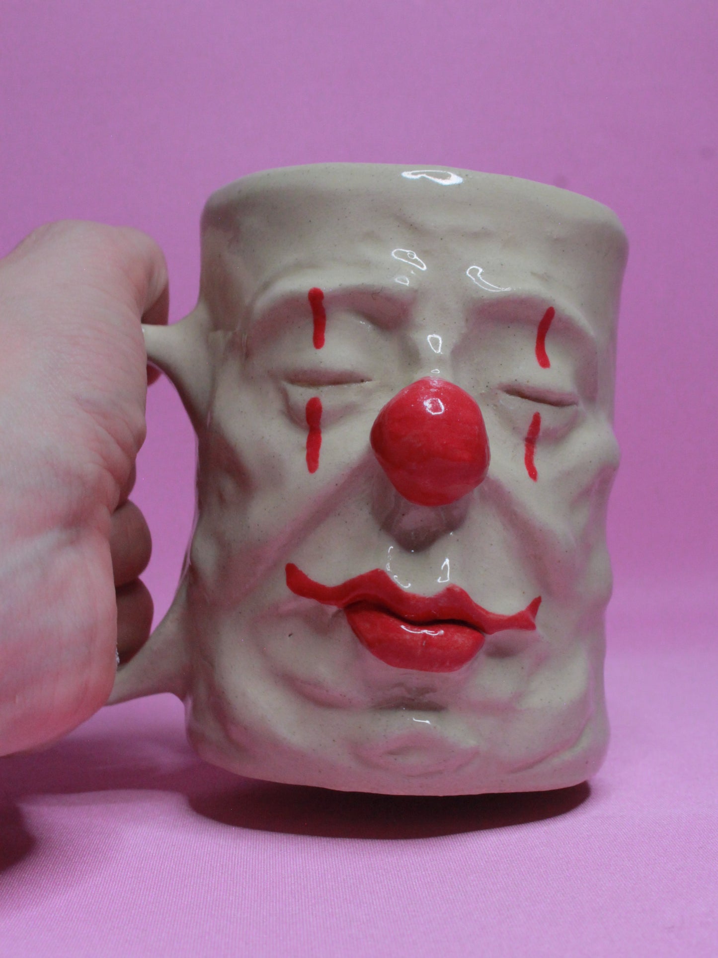 Sleepy Clown Face Tankard / Large Mug - Handmade Ceramic Drinkware