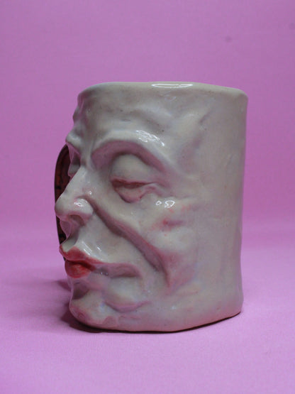 Red Handle Sleepy Face Tankard (Gloss) / Large Mug - Handmade Ceramic Drinkware