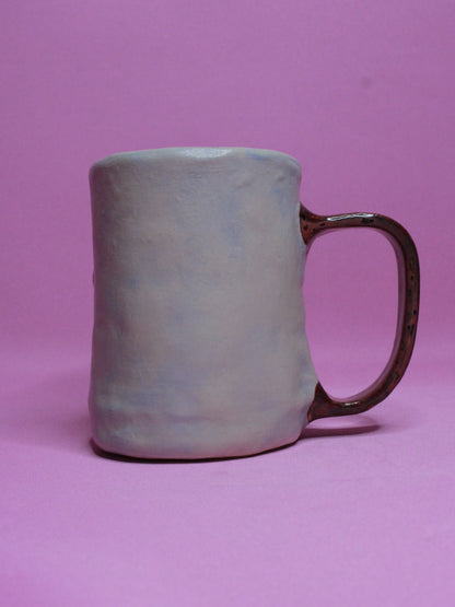 Red Handle Sleepy Face Tankard (Gloss) / Large Mug - Handmade Ceramic Drinkware