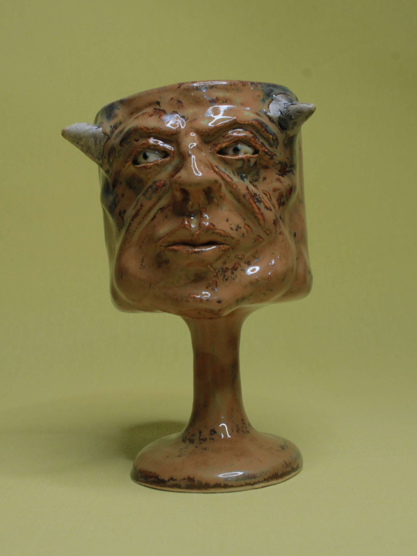 Brown Devil Ceramic Face Goblet - Small Handmade Ceramic Drinkware