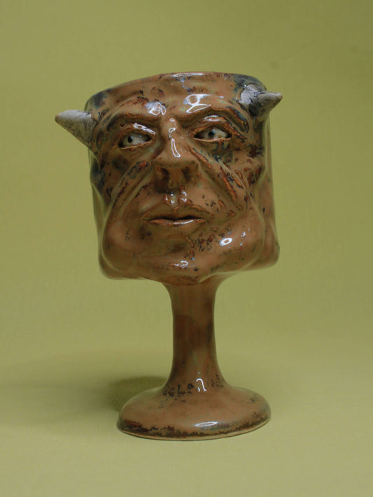 Brown Devil Ceramic Face Goblet - Small Handmade Ceramic Drinkware