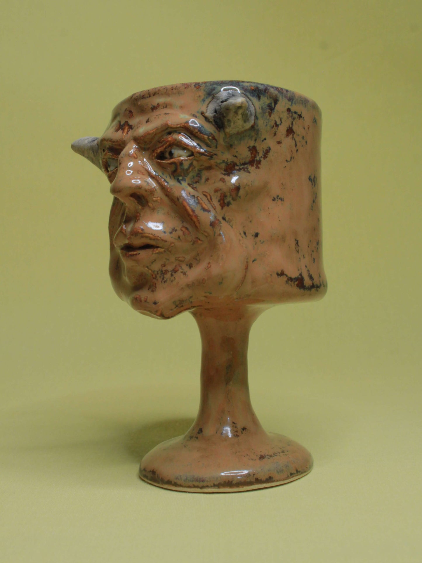Brown Devil Ceramic Face Goblet - Small Handmade Ceramic Drinkware