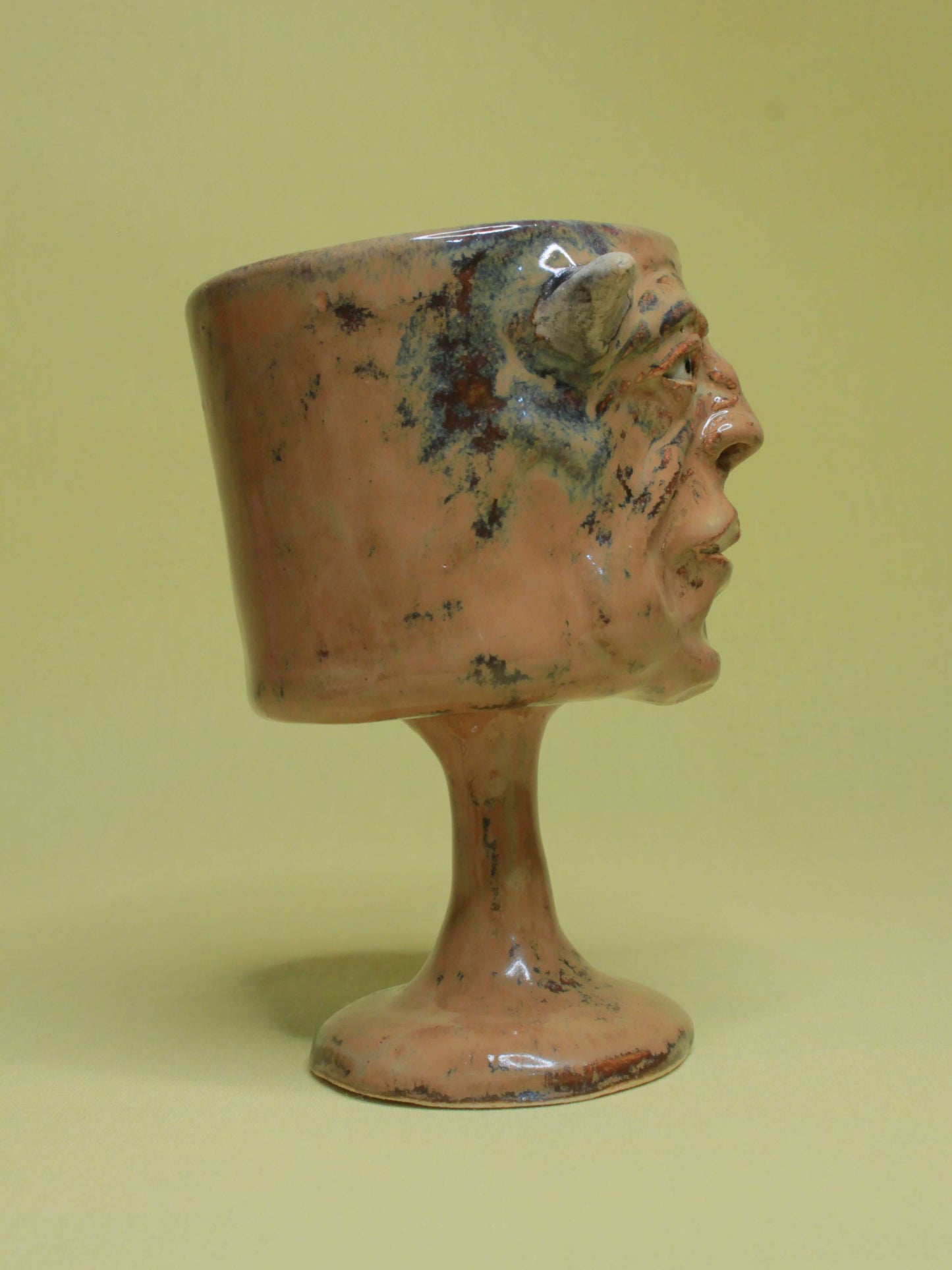 Brown Devil Ceramic Face Goblet - Small Handmade Ceramic Drinkware