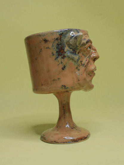 Brown Devil Ceramic Face Goblet - Small Handmade Ceramic Drinkware