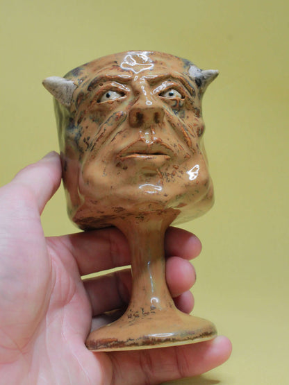 Brown Devil Ceramic Face Goblet - Small Handmade Ceramic Drinkware