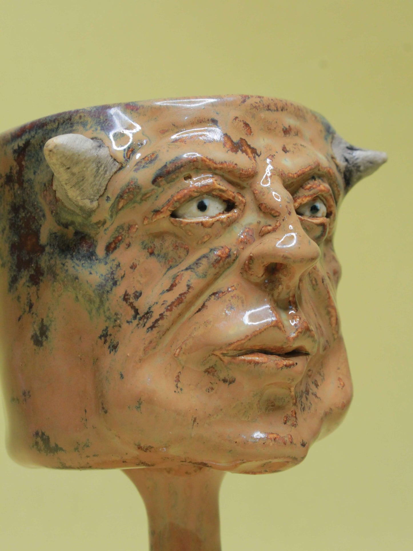 Brown Devil Ceramic Face Goblet - Small Handmade Ceramic Drinkware