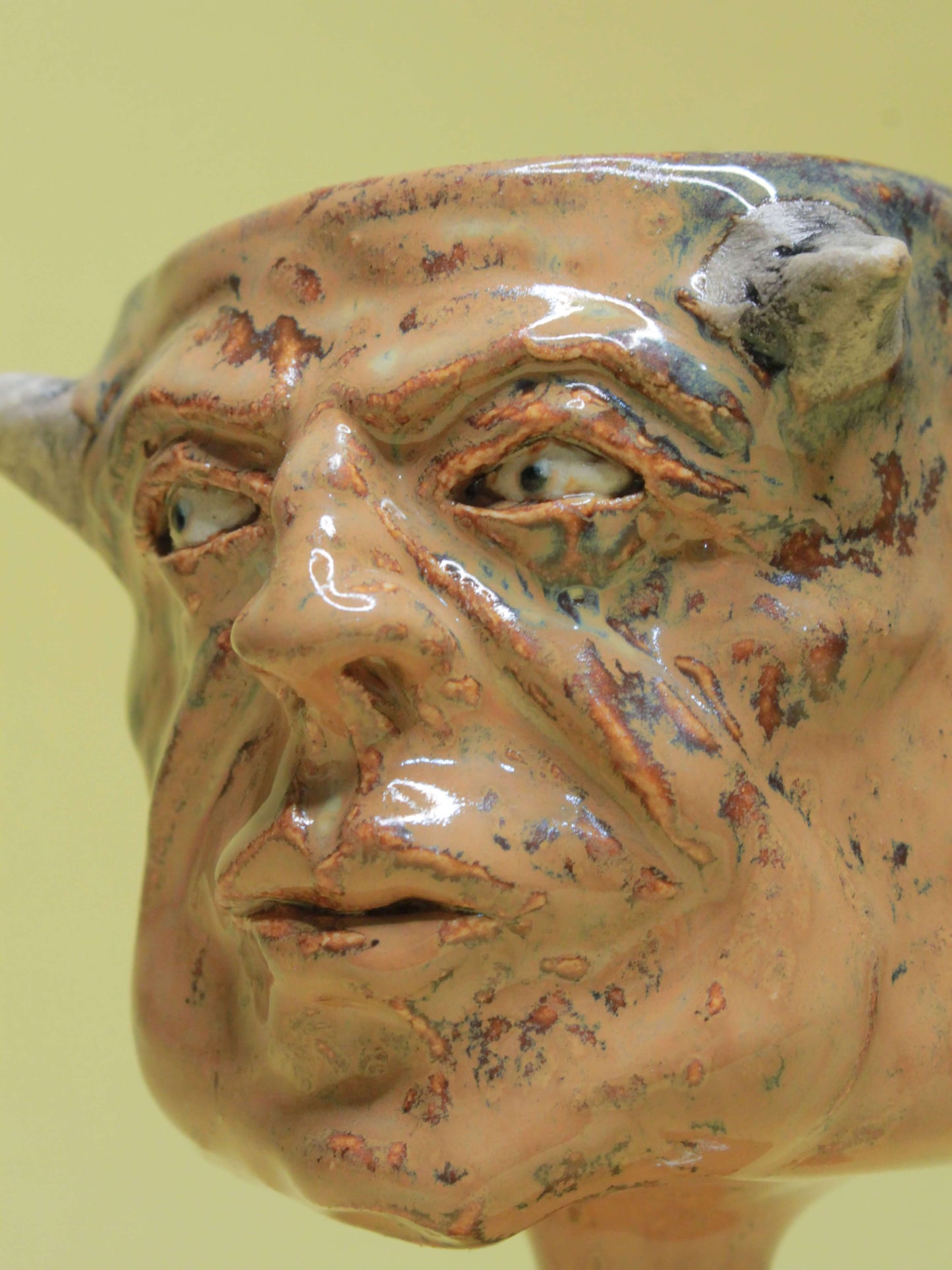 Brown Devil Ceramic Face Goblet - Small Handmade Ceramic Drinkware