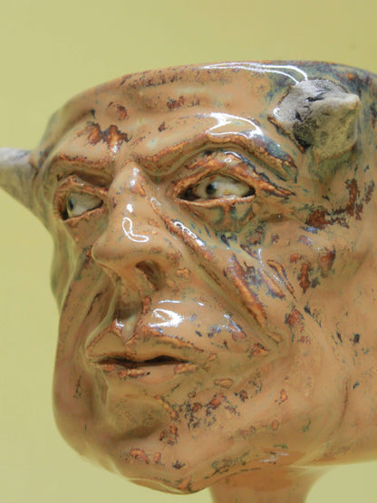 Brown Devil Ceramic Face Goblet - Small Handmade Ceramic Drinkware