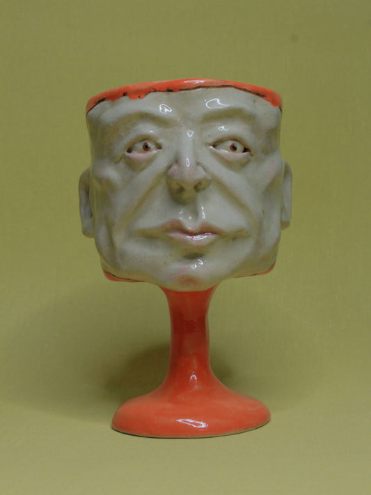 Orange (Open Eyes) Ceramic Face Goblet - Small Handmade Ceramic Drinkware
