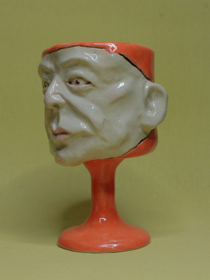 Orange (Open Eyes) Ceramic Face Goblet - Small Handmade Ceramic Drinkware