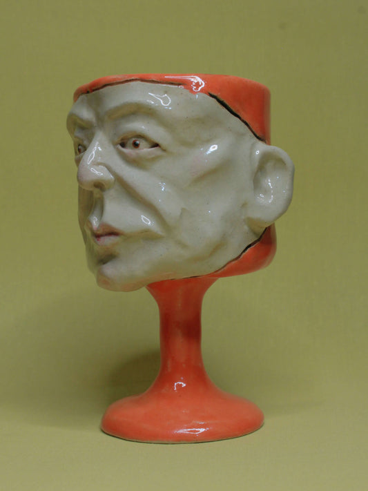 Orange (Open Eyes) Ceramic Face Goblet - Small Handmade Ceramic Drinkware