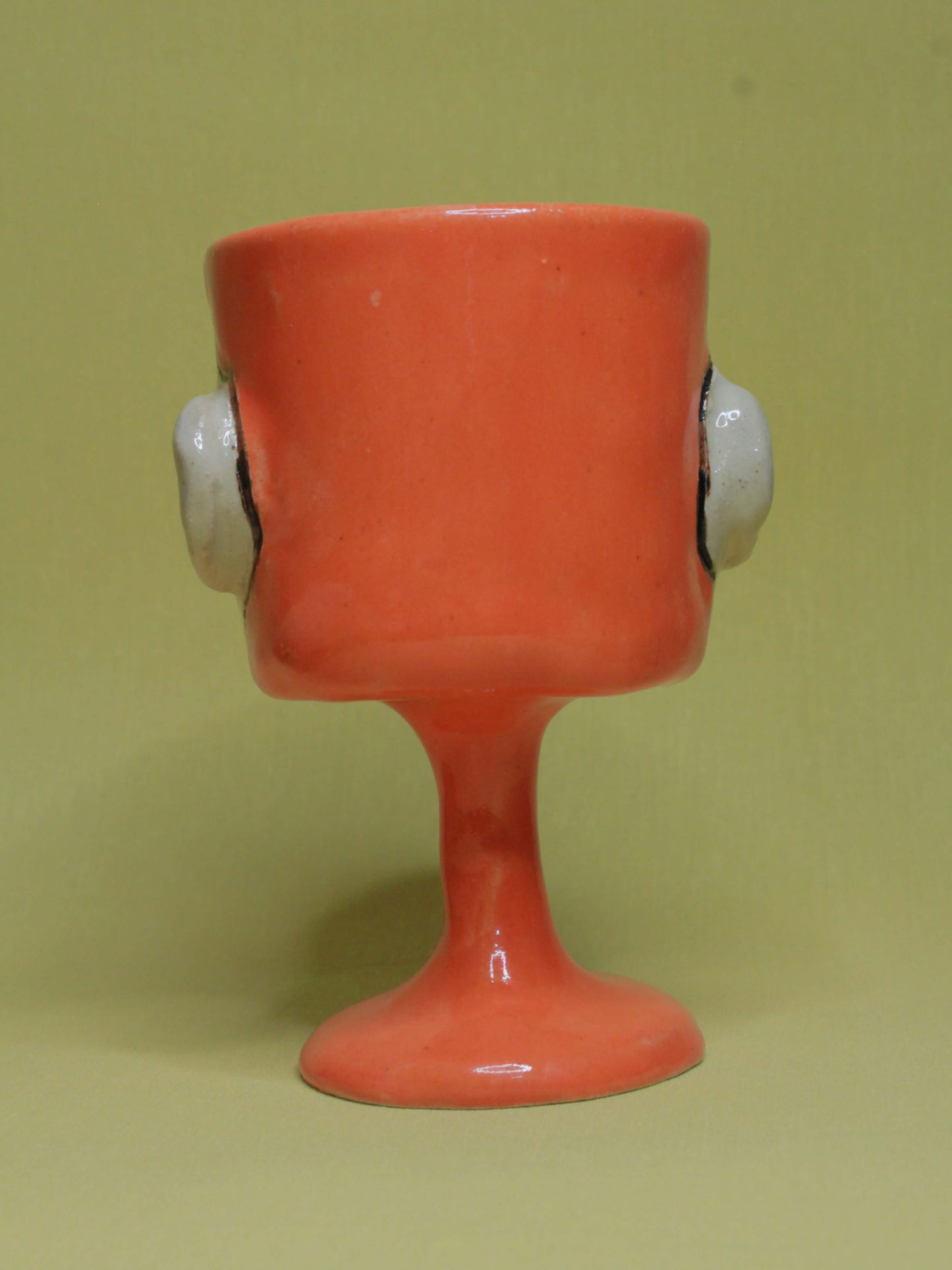 Orange (Open Eyes) Ceramic Face Goblet - Small Handmade Ceramic Drinkware