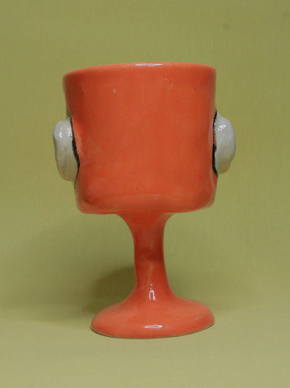 Orange (Open Eyes) Ceramic Face Goblet - Small Handmade Ceramic Drinkware