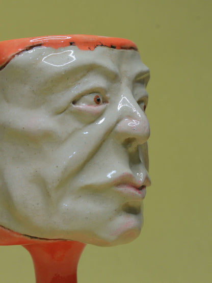 Orange (Open Eyes) Ceramic Face Goblet - Small Handmade Ceramic Drinkware