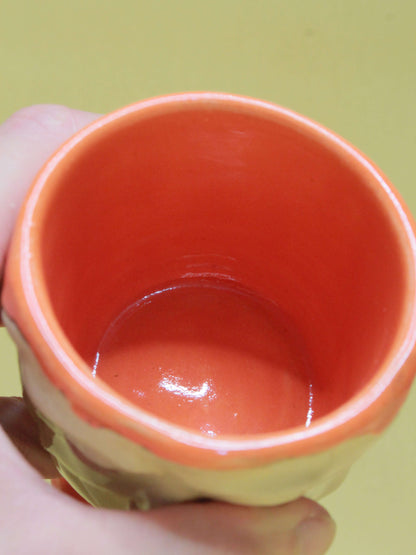 Orange (Open Eyes) Ceramic Face Goblet - Small Handmade Ceramic Drinkware