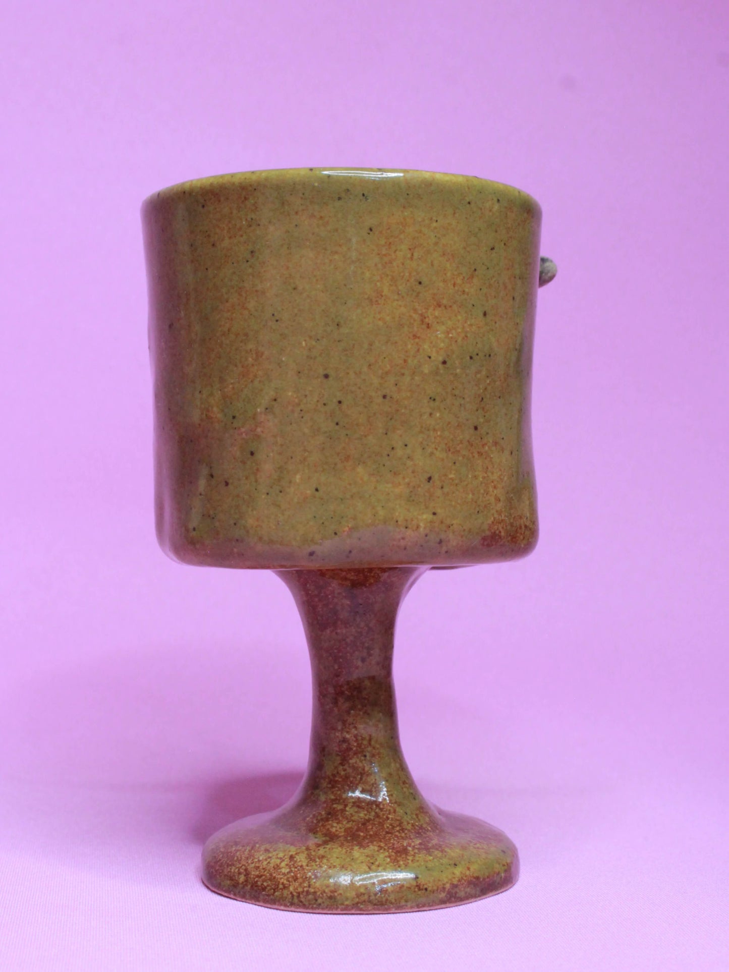 Green Goblin Ceramic Face Goblet - Small Handmade Ceramic Drinkware
