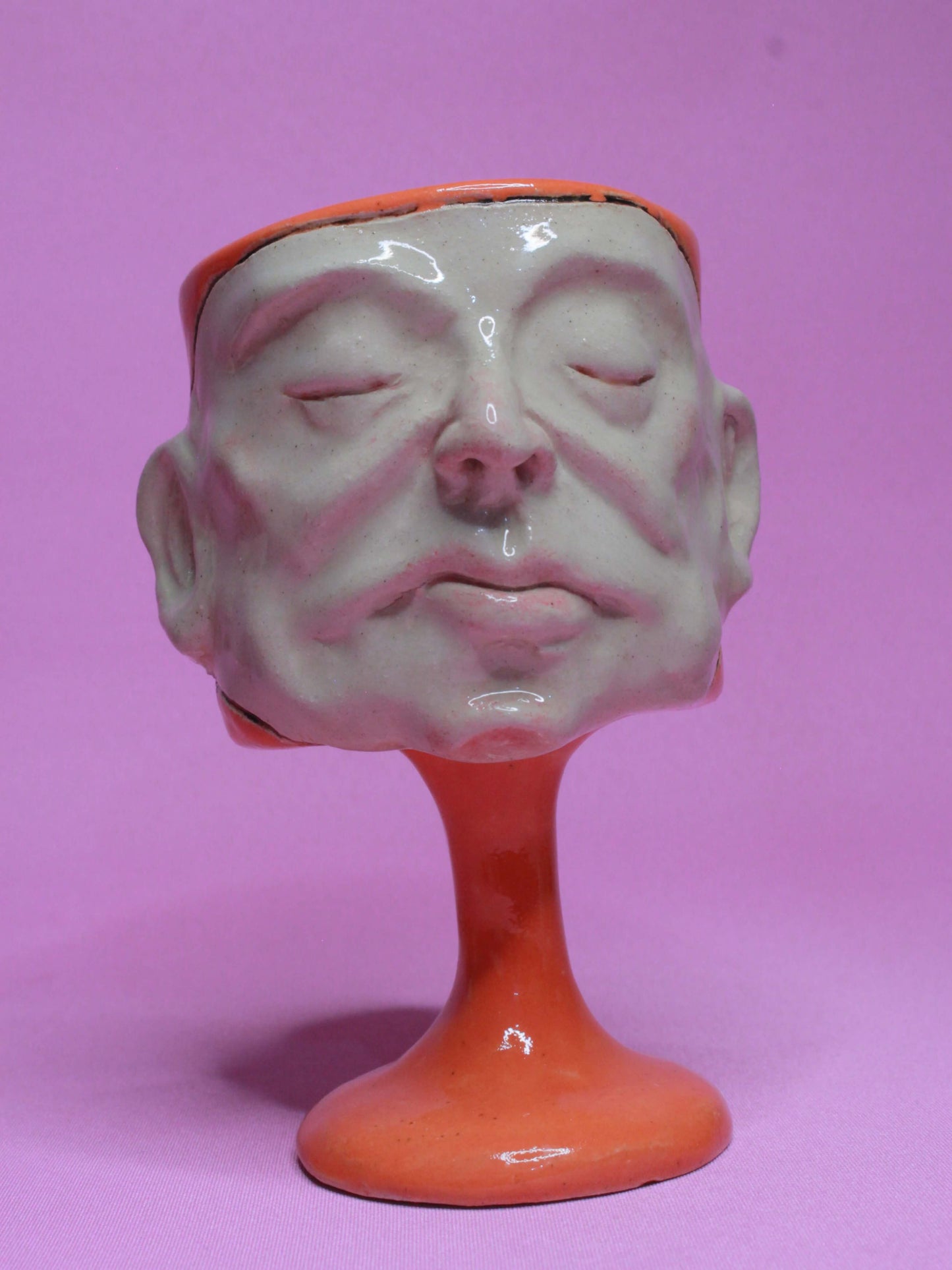 Orange (Closed Eyes) Ceramic Face Goblet - Small Handmade Ceramic Drinkware (Copy)