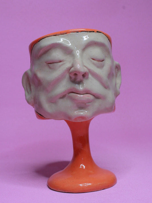 Orange (Closed Eyes) Ceramic Face Goblet - Small Handmade Ceramic Drinkware (Copy)