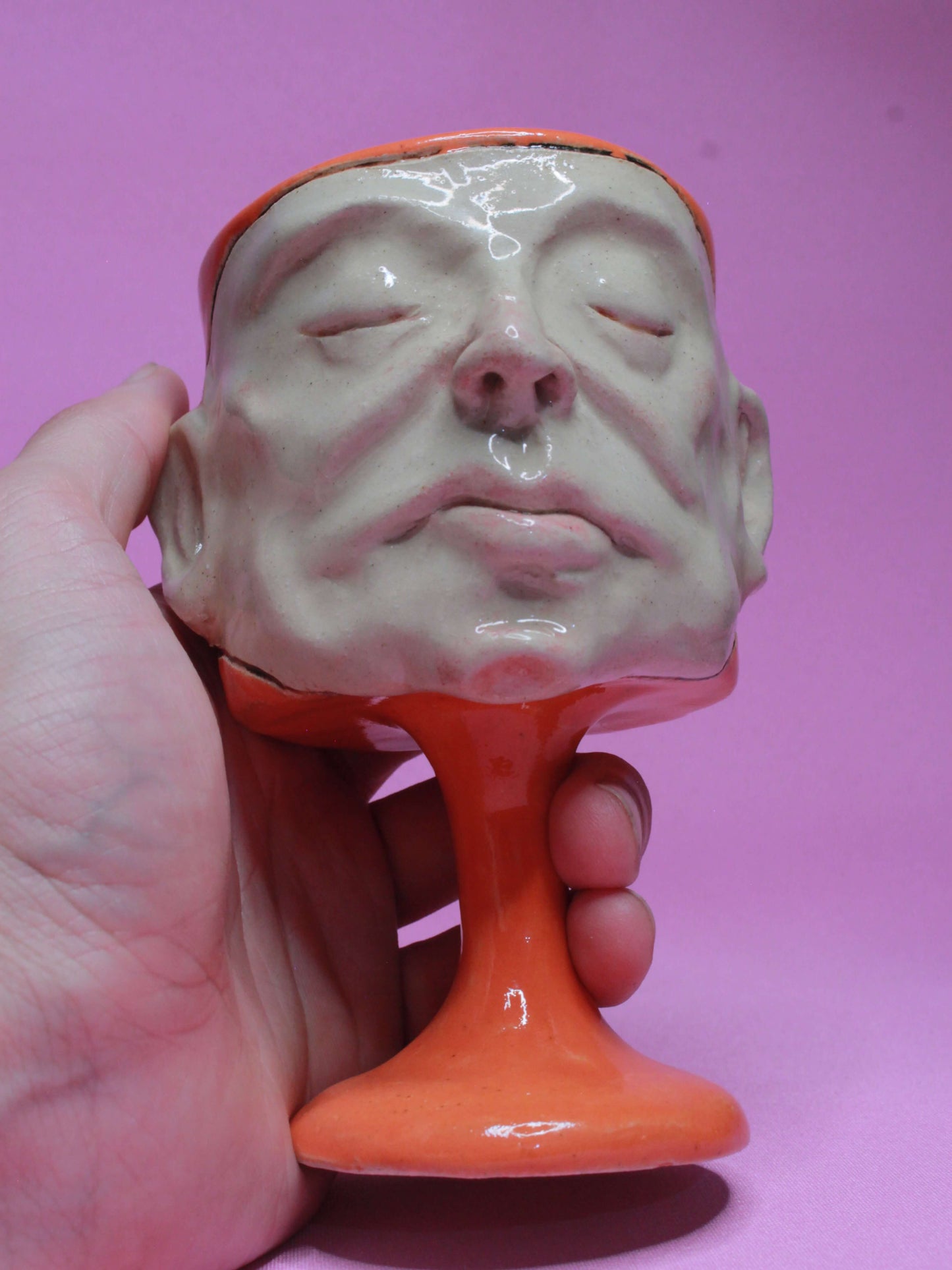 Orange (Closed Eyes) Ceramic Face Goblet - Small Handmade Ceramic Drinkware (Copy)