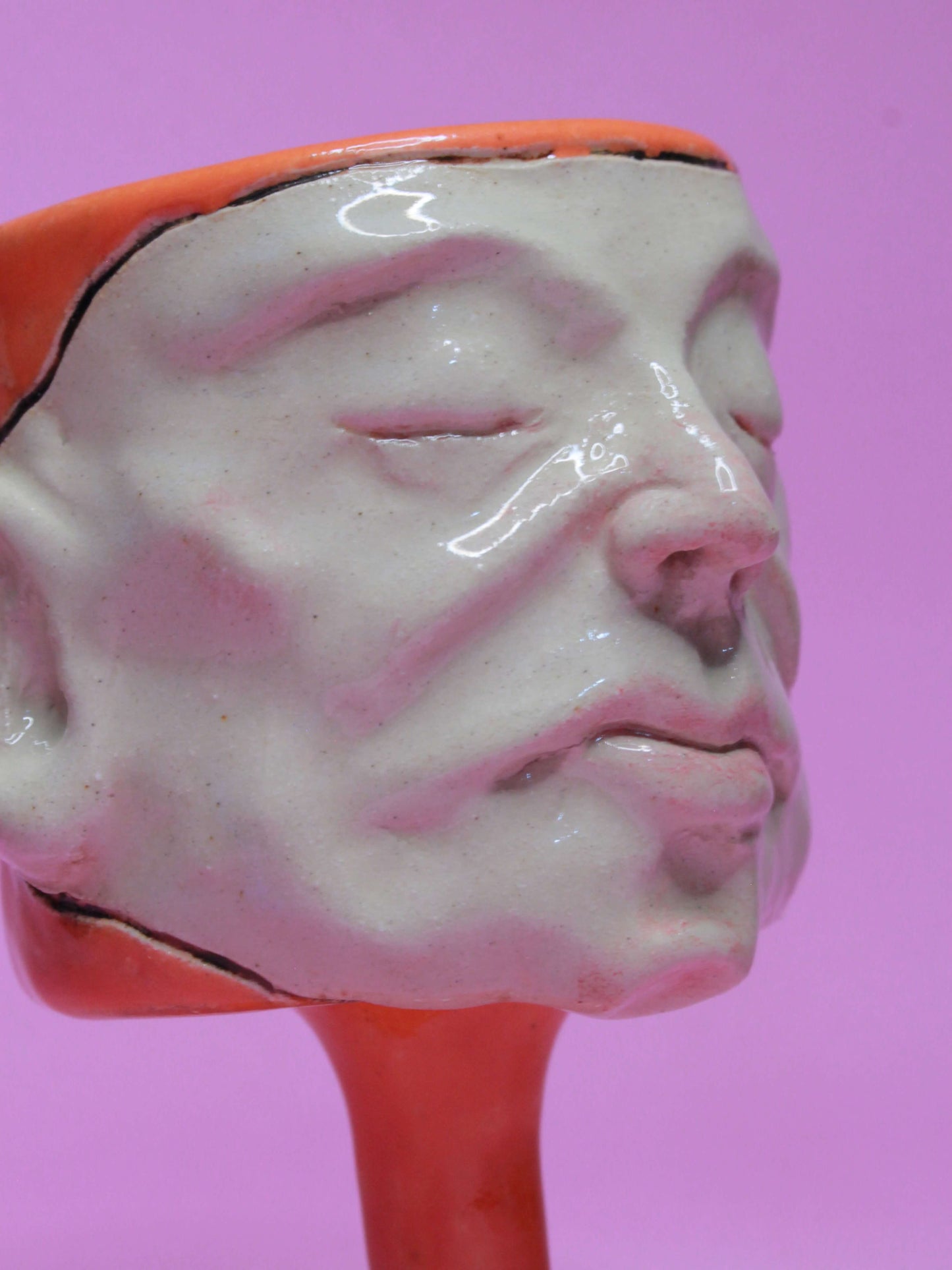Orange (Closed Eyes) Ceramic Face Goblet - Small Handmade Ceramic Drinkware (Copy)