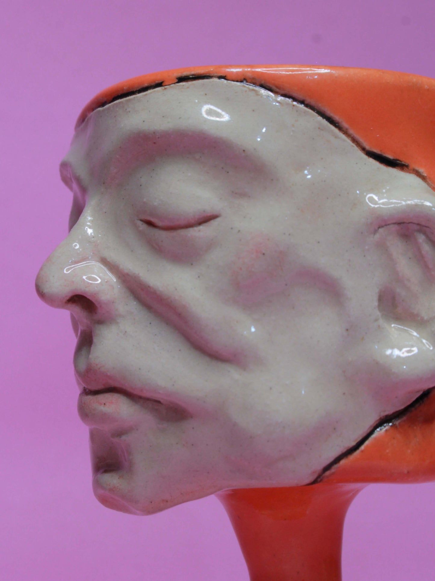 Orange (Closed Eyes) Ceramic Face Goblet - Small Handmade Ceramic Drinkware (Copy)