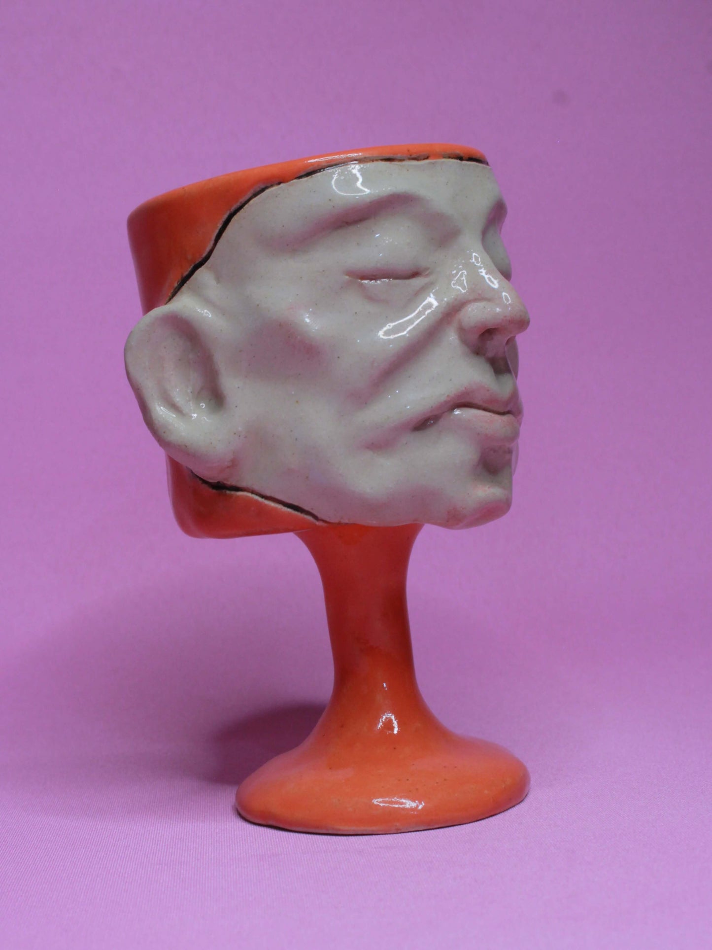 Orange (Closed Eyes) Ceramic Face Goblet - Small Handmade Ceramic Drinkware (Copy)