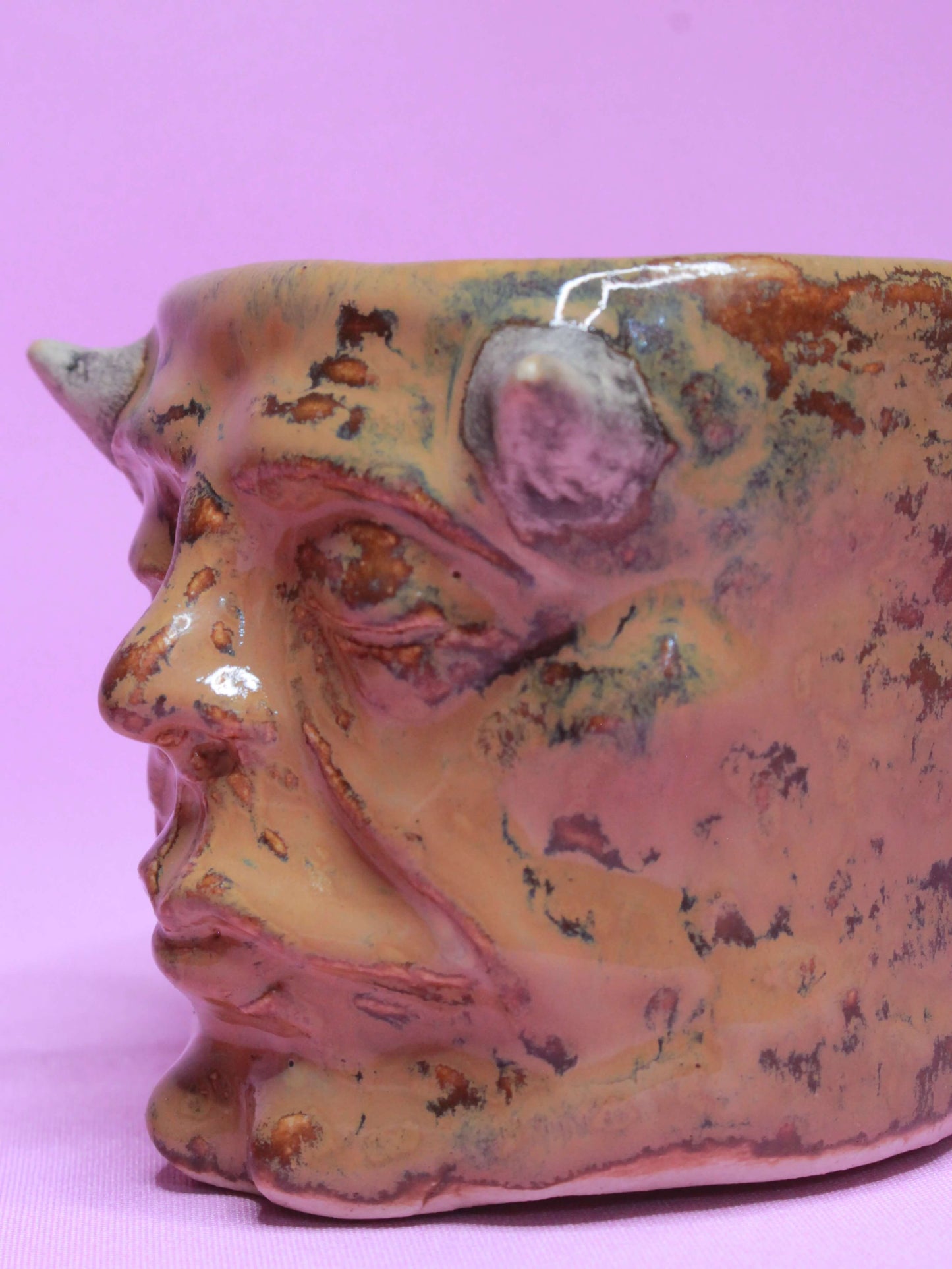 Brown Devil Mini Pot (Closed Eyes) / Tumbler - Handmade Ceramic Pot & Drinkware