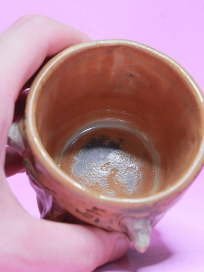 Brown Devil Mini Pot (Closed Eyes) / Tumbler - Handmade Ceramic Pot & Drinkware