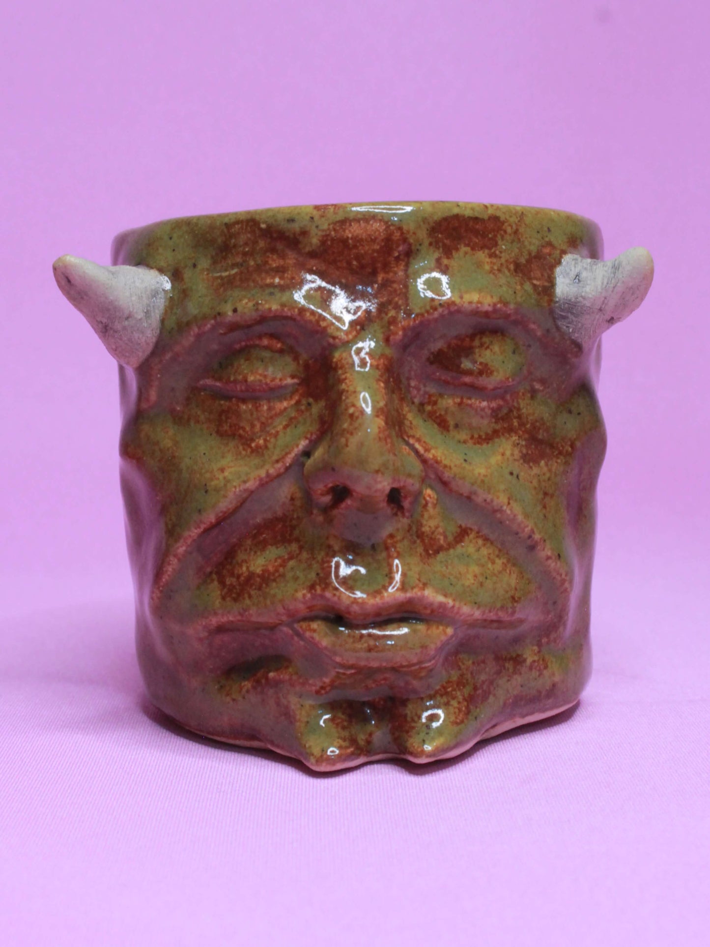Green Devil Mini Pot (Closed Eyes) / Tumbler - Handmade Ceramic Pot & Drinkware (Copy)
