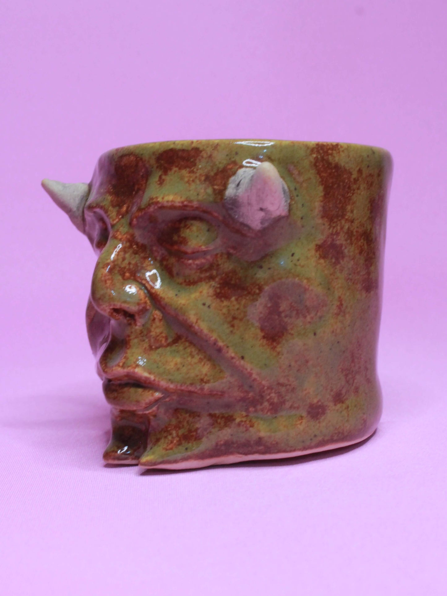 Green Devil Mini Pot (Closed Eyes) / Tumbler - Handmade Ceramic Pot & Drinkware (Copy)