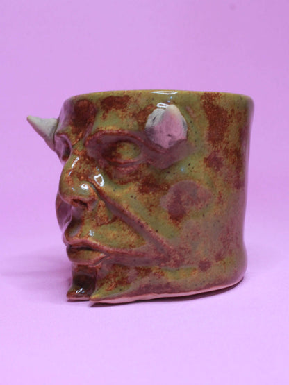 Green Devil Mini Pot (Closed Eyes) / Tumbler - Handmade Ceramic Pot & Drinkware (Copy)