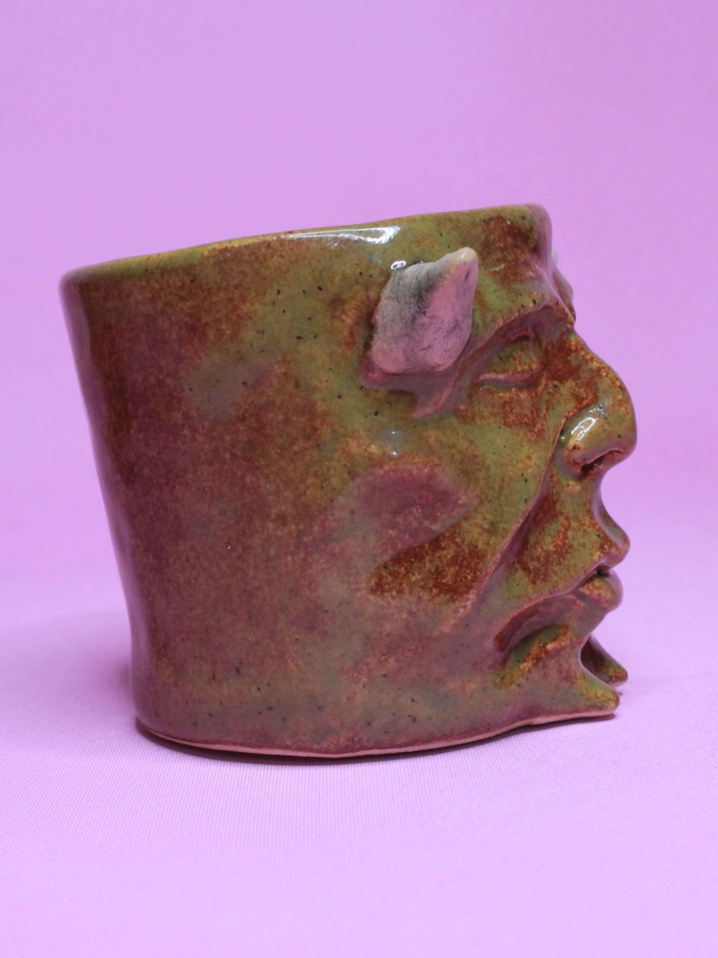 Green Devil Mini Pot (Closed Eyes) / Tumbler - Handmade Ceramic Pot & Drinkware (Copy)