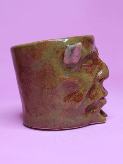 Green Devil Mini Pot (Closed Eyes) / Tumbler - Handmade Ceramic Pot & Drinkware (Copy)