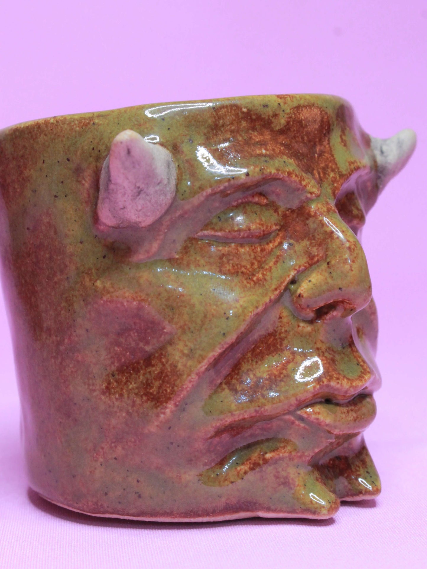 Green Devil Mini Pot (Closed Eyes) / Tumbler - Handmade Ceramic Pot & Drinkware (Copy)